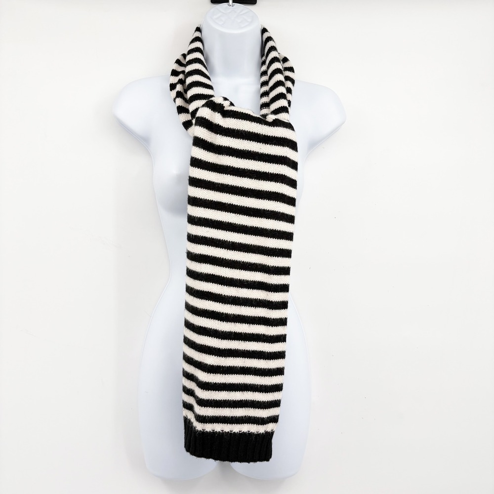 Uniqlo x Marimekko Womens Black White Striped Heattech Wool Blend Knit Scarf OS